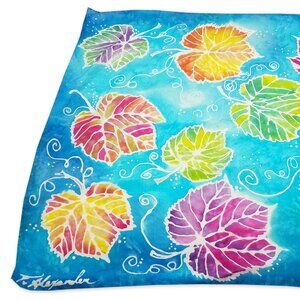 SALE: Handpainted Habotai Silk Scarf - "Grape Leaves" - 22" x 22"